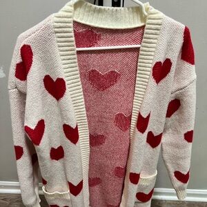 Cardigan with red hearts, thick material very long